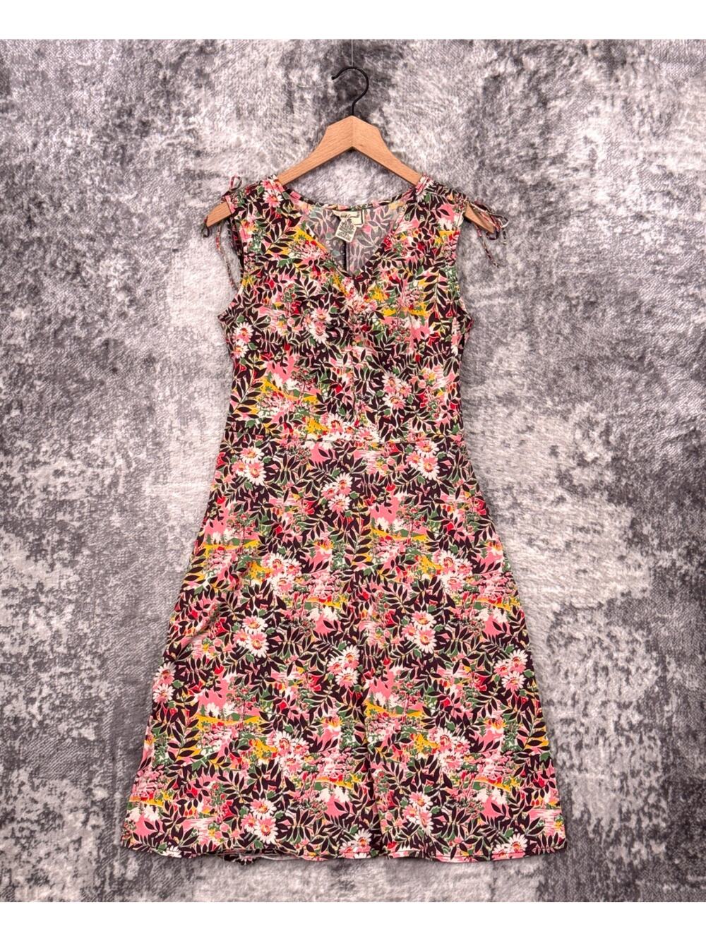 Vintage April Cornell Dress Medium Womens Floral Tie Shoulder Sleeveless